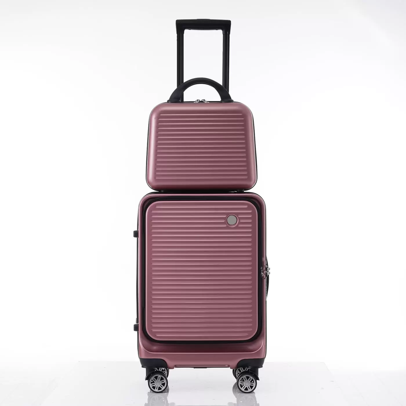 20 Inch Front Open Luggage with 1 Portable Carrying Case. Carry-on Luggage Suitcase Piece Set with Spinner Wheels TSA Lock. Lightweight Suitcase with Front Pocket and USB Port. Rose Gold