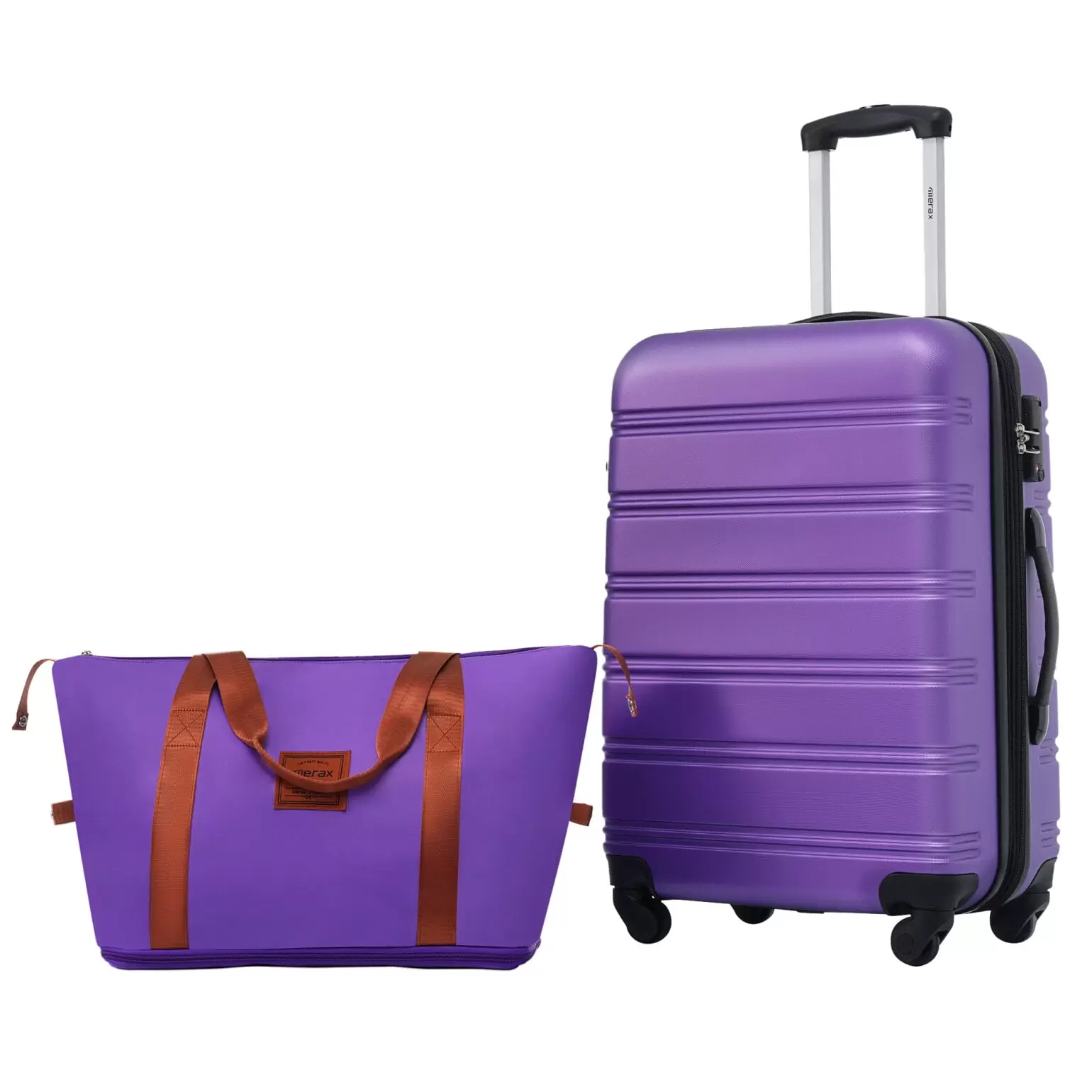 20 Inch Luggage with Bag. Carry On Hardside Luggage with TSA Lock and Trolley Pole. ABS Travel Suitcase with Wheels for Men Women. Lightweight. Purple