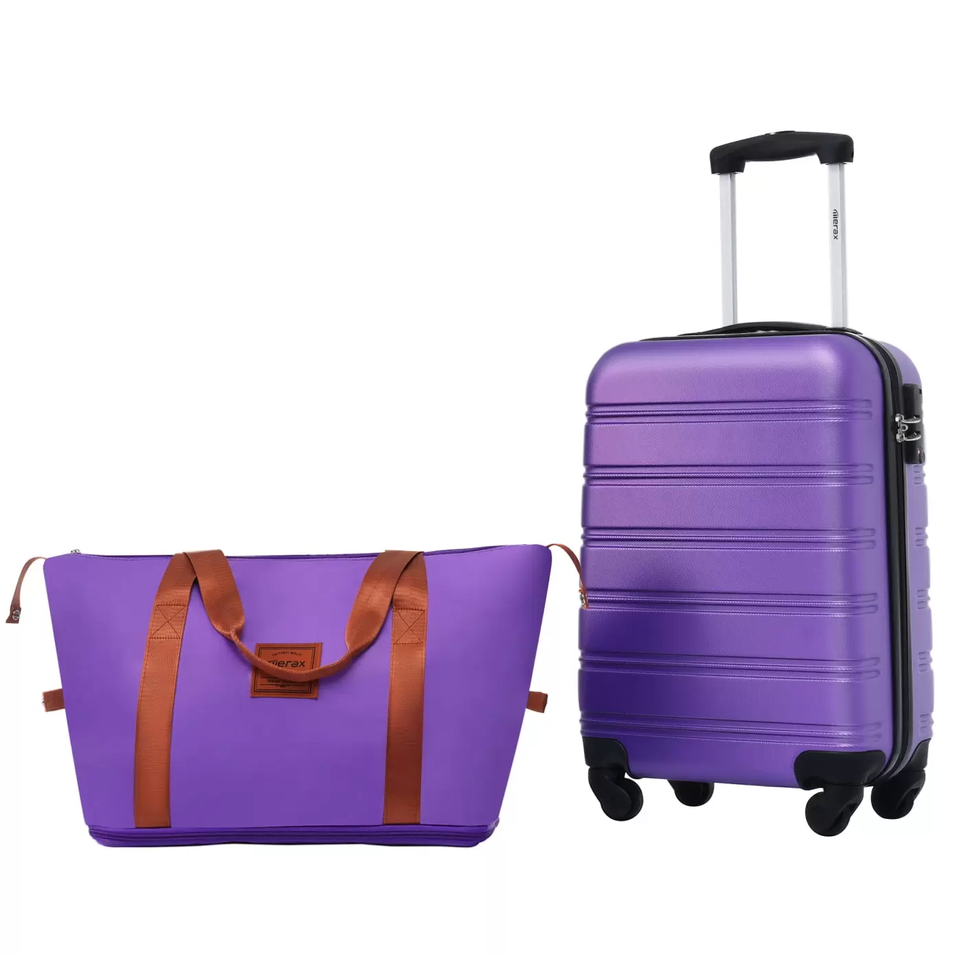 20inch Carry on Luggage with Bag. Lightweight Hardshell Suitcase with TSA Lock Spinner Wheels Adjustable Handle. Purple