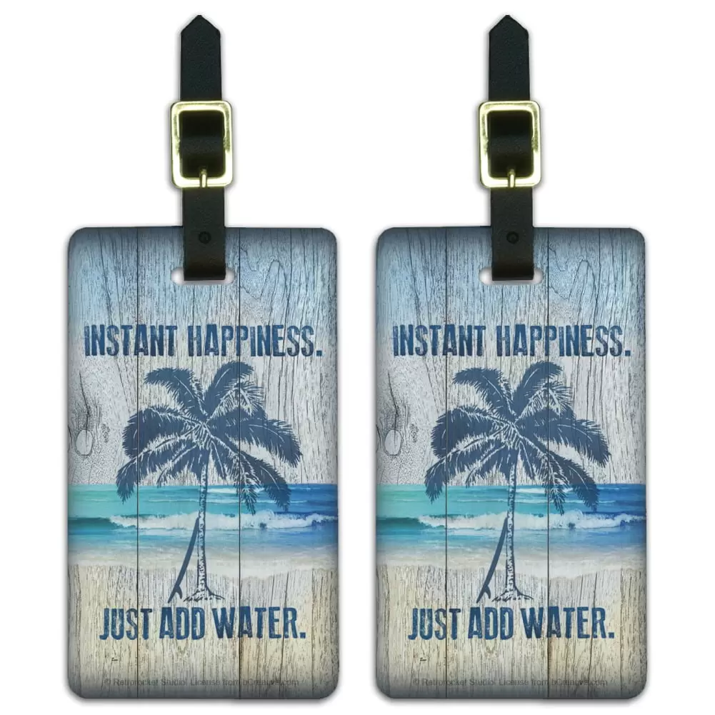 Instant Happiness Just Add Water Tropical Beach Luggage ID Tags Suitcase Carry-On Cards - Set of 2