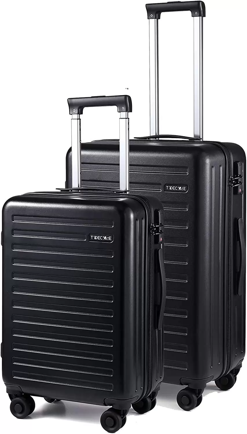 2-Piece 20/24 Inch Luggage Set without Front Laptop Pocket. ABS+PC Lightweight Hardshell Suitcase with TSA Lock & Spinner Silent Wheels. Black