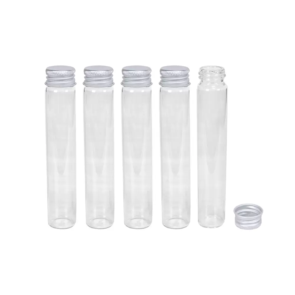 22x120x13mm Clear Glass Bottle with Lid Glass Bottle with Silver Aluminum Cap 30ml 6pcs