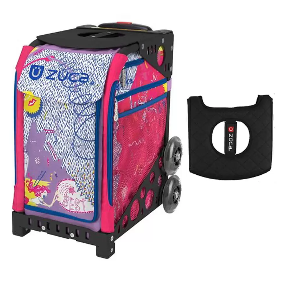 Zuca 18 Sport Bag - Best Friends with Non Flashing Wheels & Black/Pink Seat Cover (Black Frame)