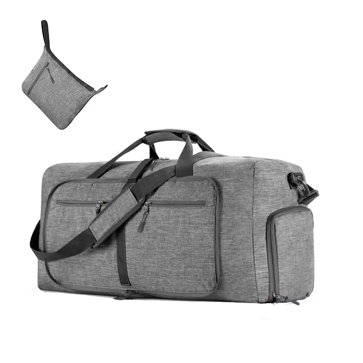 24 Large Travel Duffle Bag for Men. 65L Foldable Travel Duffel Bag with Shoes Compartment. Overnight Bag for Men Women Waterproof & Tear Resistant. Travel Bag for Traveling Camping Touring. Gray