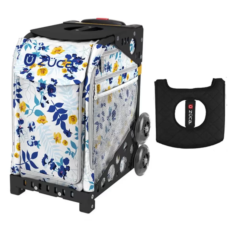 Zuca Sport Bag - Boho Floral with Gift Black/Pink Seat Cover (Black Non-Flashing Wheels Frame)