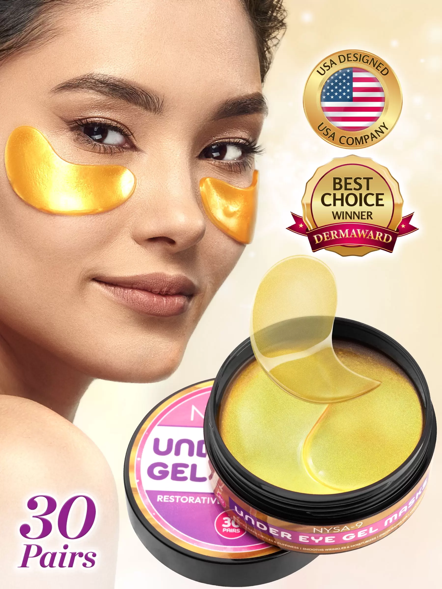 24K Gold Eye Mask Under Eye Gel Treatment Masks for Puffy Eyes (30 Pairs). Eye Patches for Dark Circles by Nysa-9