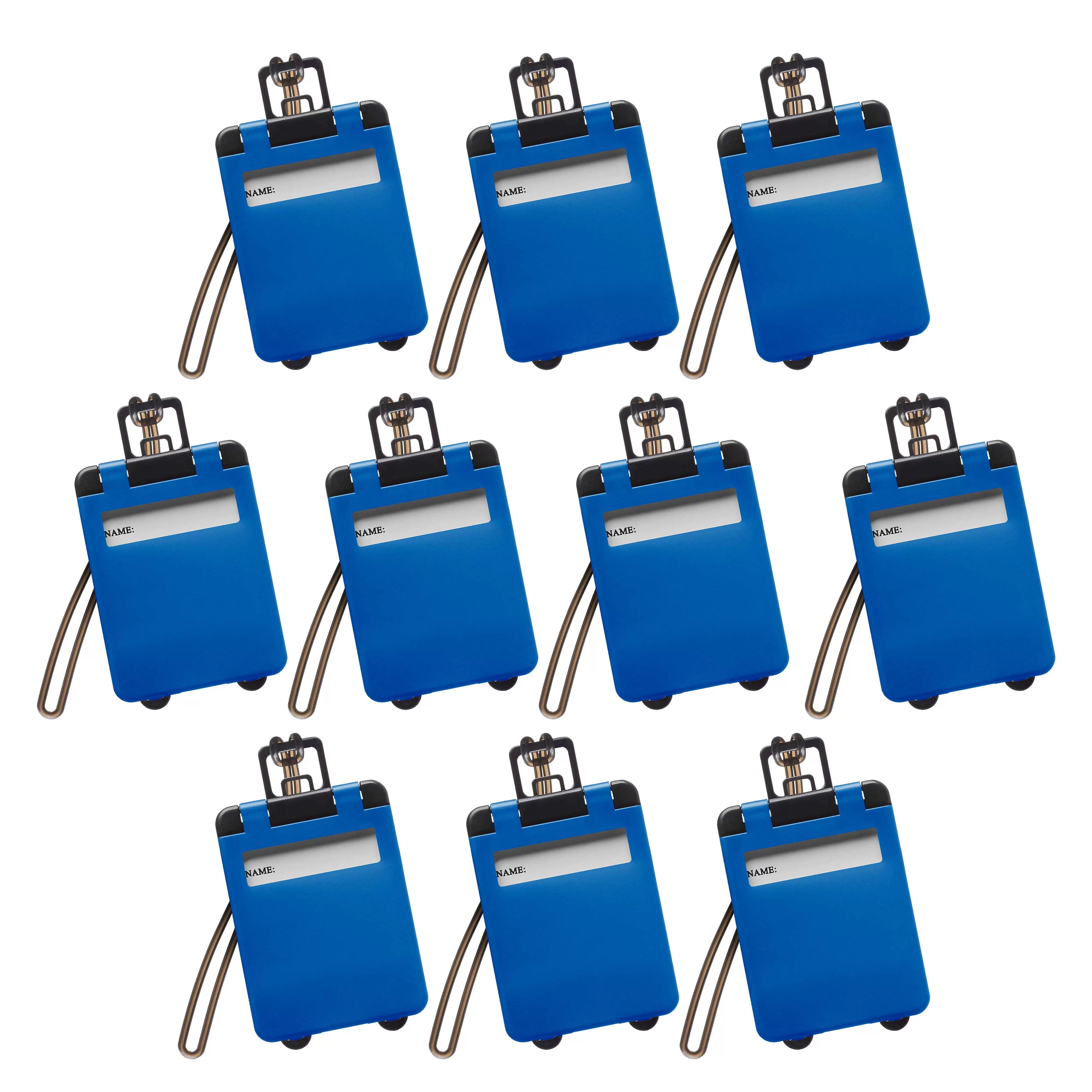 10 Mini Carry-on Luggage Tags Pack - Flip open cover. ID Sticker - Blue