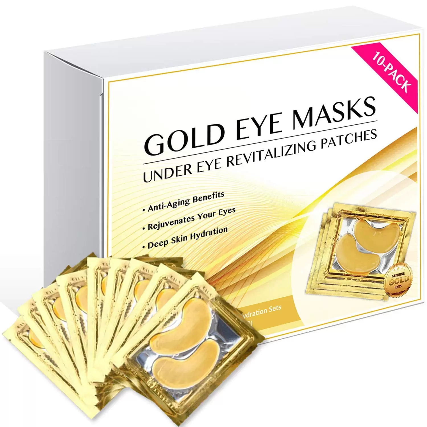 24k Gold Eye Masks Collagen Under Eye Patches. Under Eye Pads For Puffy Eyes &