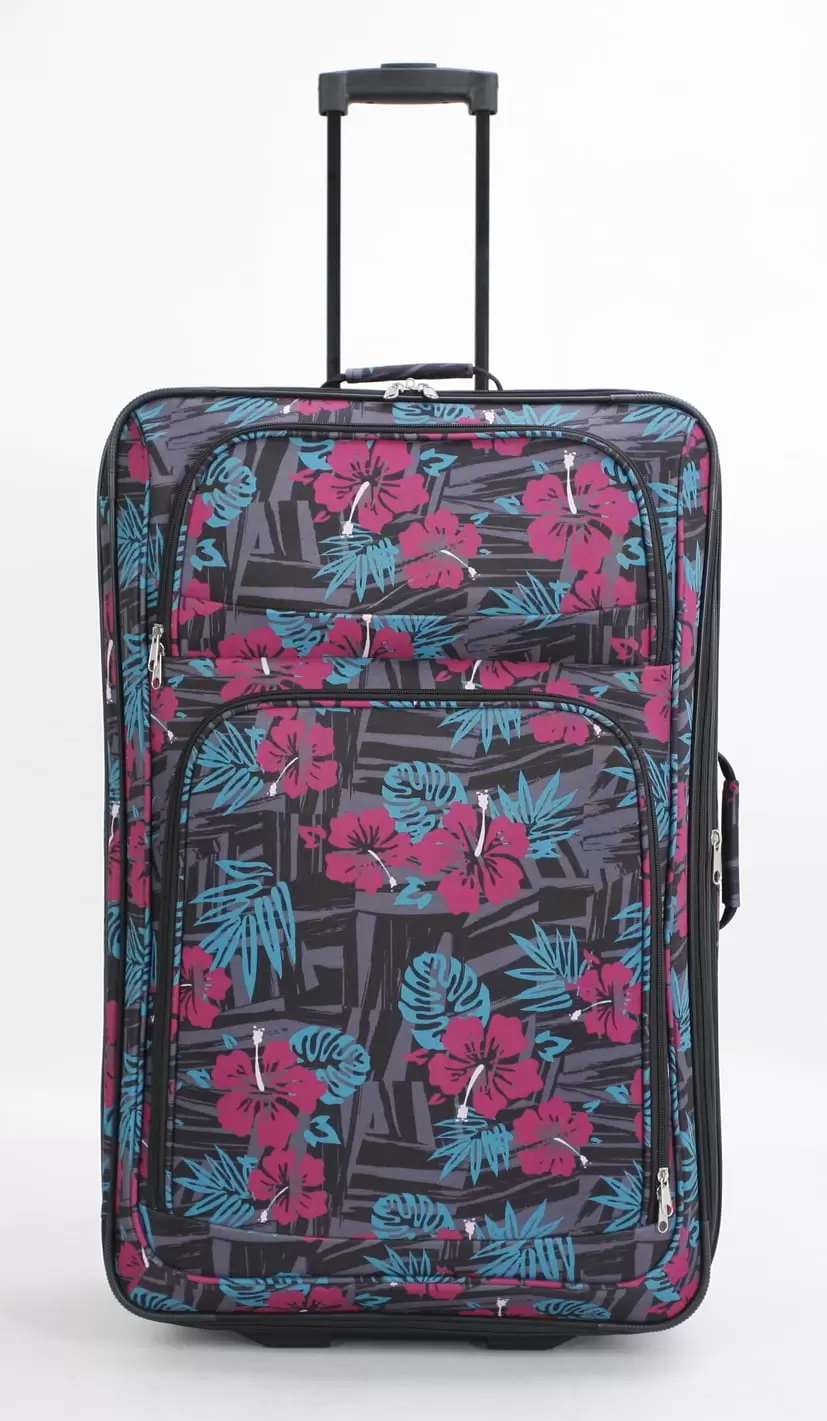 25 2-Wheel Check Luggage. Hawaiian Floral Print