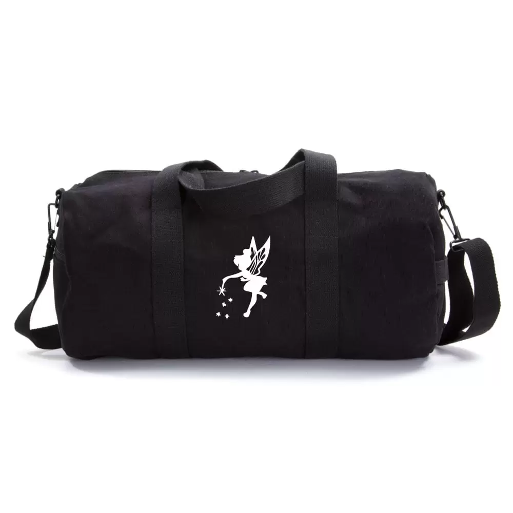 Tinker Bell Fairy Peter Pan Army Sport Canvas Duffel Bag in Black & White Medium