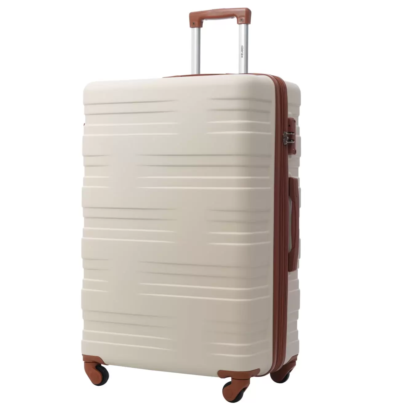 28 ABS Concise Luggage. Upright Spinner Hardside Expandable Luggage. Durable Luggage with TSA Lock and Multi-directional Spinner Wheels. for Going Out and Traveling. Brown+White