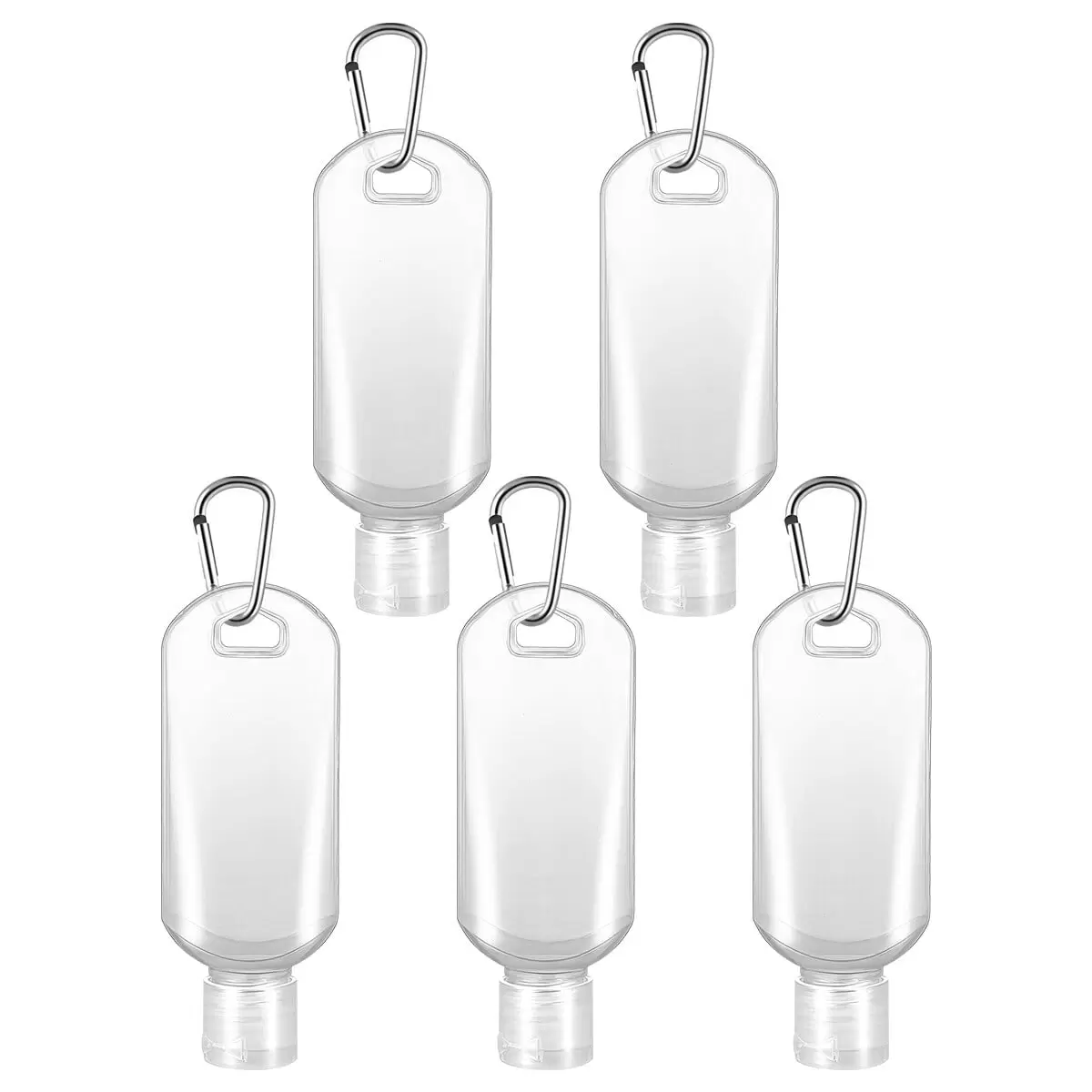 NUOLUX 5pcs 50ml Refillable Bottles with Hook Hand Sanitizer Containers Travel Bottles Alcohol Containers (Random Hook Color and Pattern)