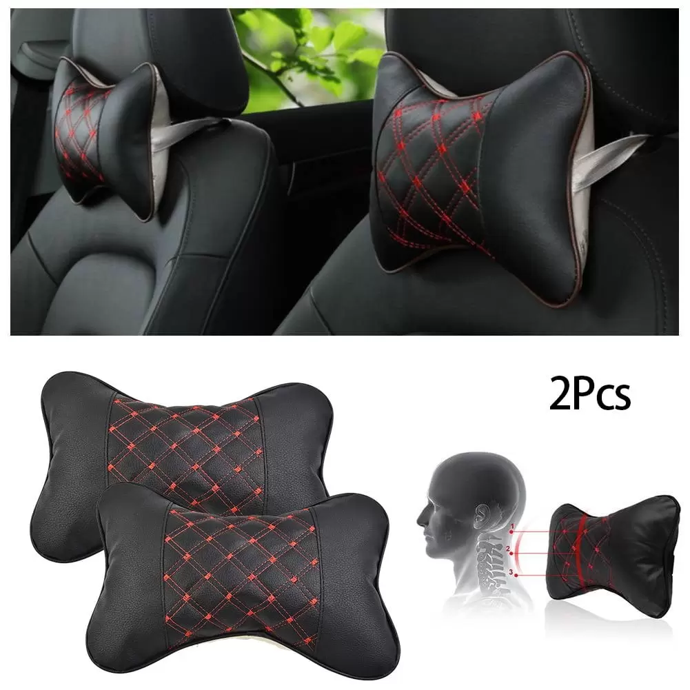 2Pcs Pu Leather Car Headrest Neck Pillow Soft Comfortable Pillow Cushion