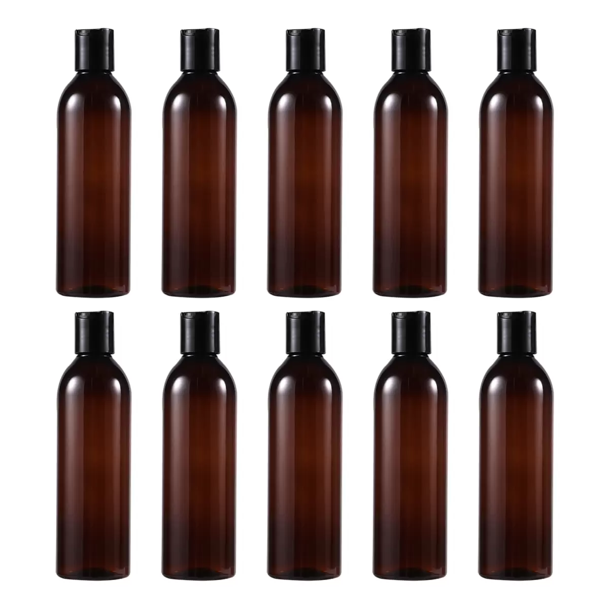 10pcs 250ml Portable Travel Empty Bottles Press Storage Bottles Cosmetic Lotion Dispensing Bottles (Brown Bottles and Black Press Cap)