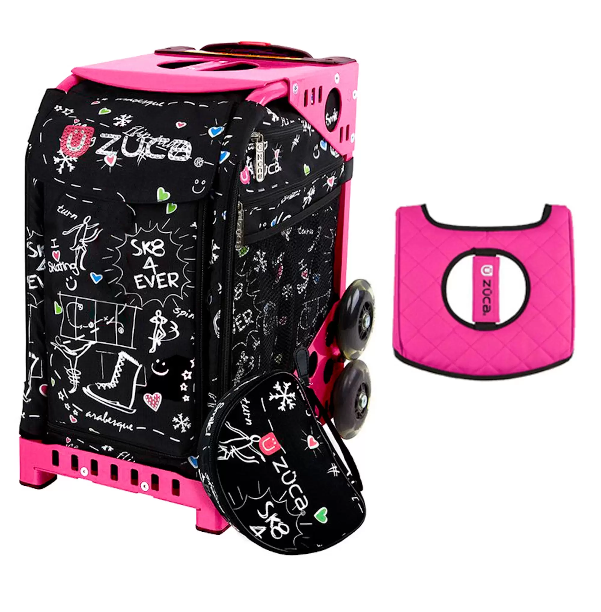 Zuca 18 Sport Bag - SK8 Black (Limited Edition) with Black/Pink Seat Cover (Pink Frame)