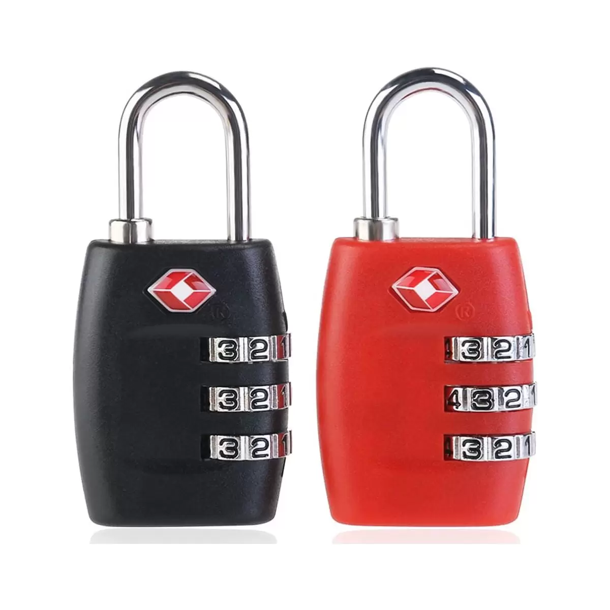 2pcs TSA-335 TSA Approved Security Luggage Padlock 3- Combination Password Lock Padlock (Red+Black)