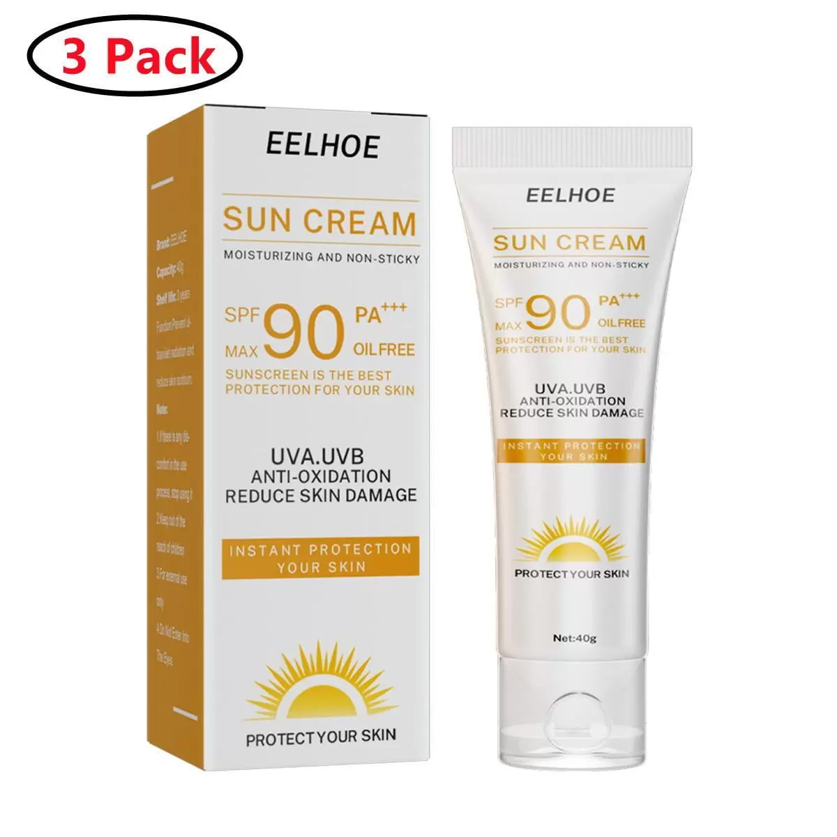 3 Pack SPF Face Sunscreen with Hyaluronic Acid. Broad Spectrum SPF 40 Face Sunscreen Moisturizer. Non greasy. Sheer Lotion