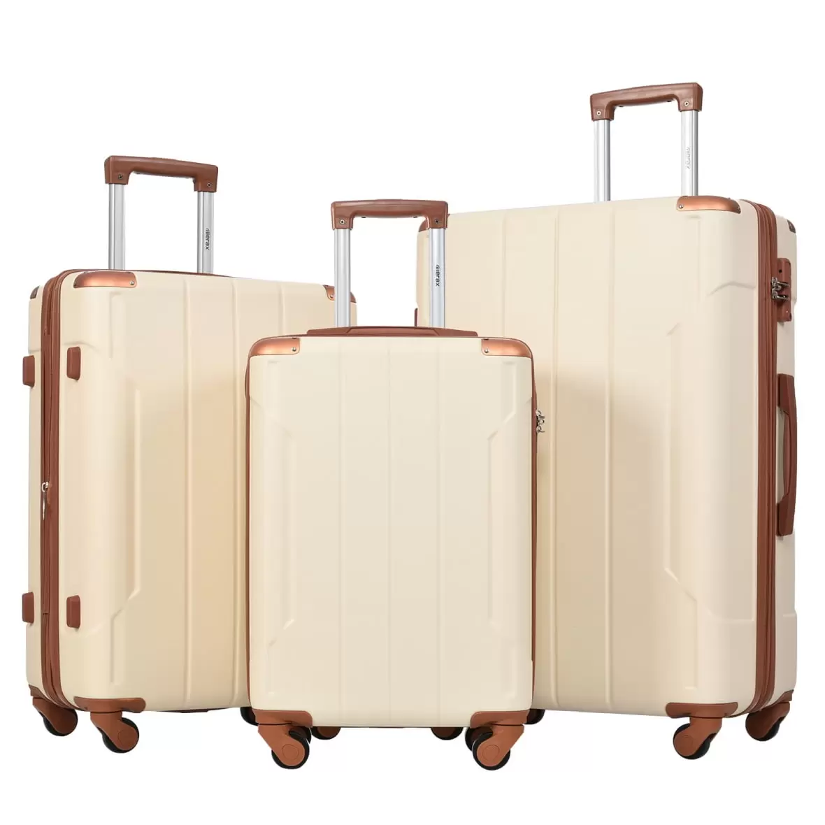 3 Pcs Expandable ABS Hardshell Luggage Sets with Spinner Wheel Suitcase TSA Lock Suit Case. 20''24''28'' Hardshell Luggage Sets. Brown White