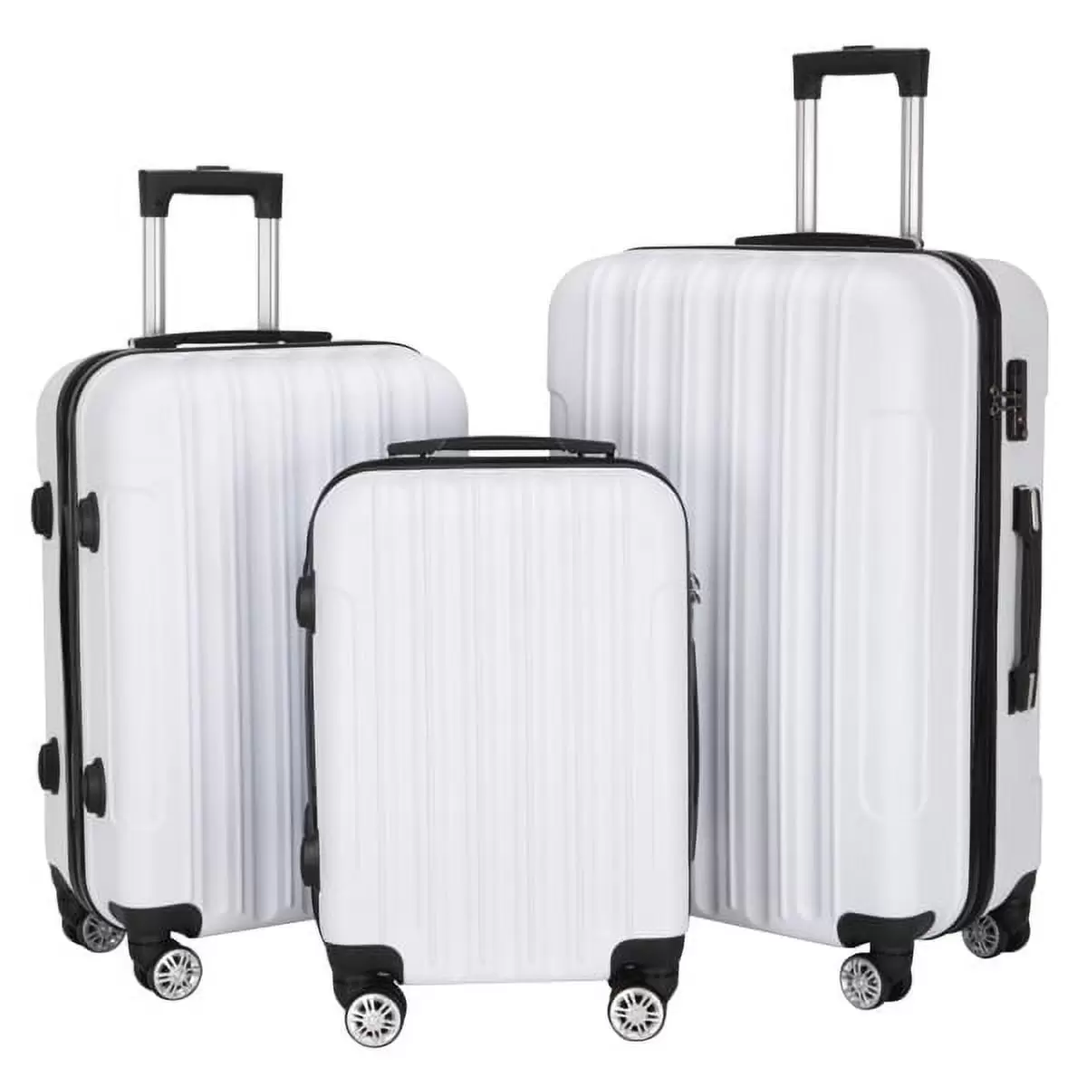 3 Piece ABS Carry On Luggage Aluminum Alloy Pull Rod Suitcase with Lock 20 & 24 & 28. White