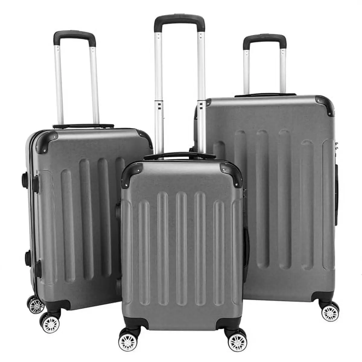 3 Piece ABS Carry On Luggage Suitcase with Lock 20 & 24 & 28. Grey