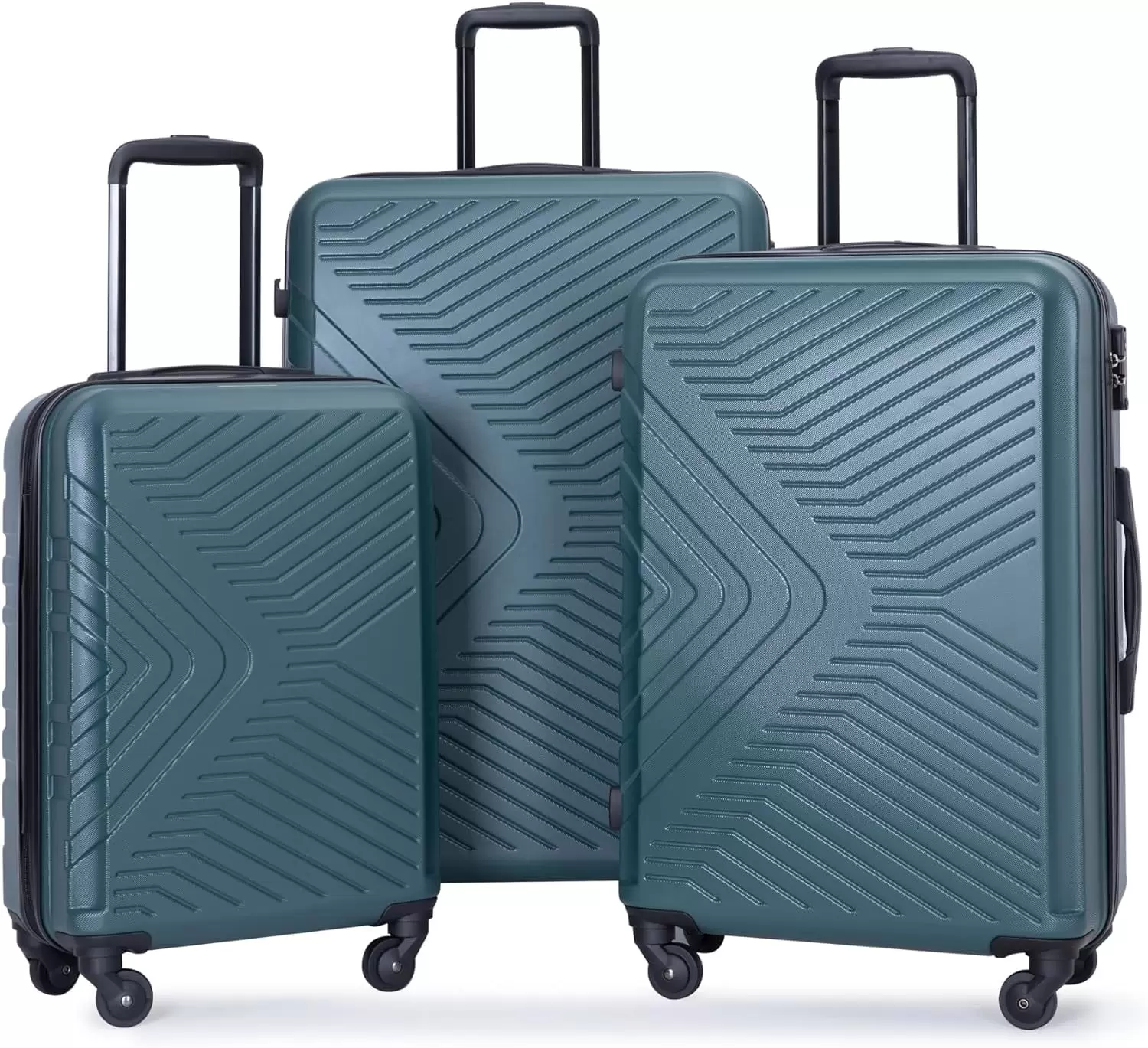 3-Piece ABS Lightweight Luggage Sets with Spinner Wheels. TSA Lock. Scratch-Resistant Hard Shell Suitcases (20/24/28). Dark Green