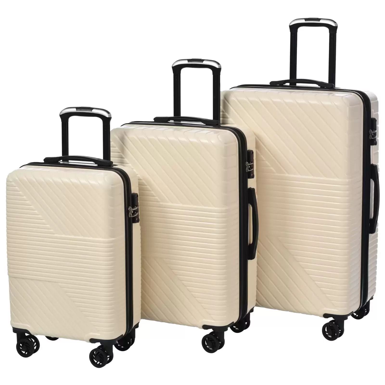 3 Piece Expandable Hardshell Luggage Sets. 20/24/28inch Lightweight Suitcase Sets with Silent 360?? Spinner Wheels and Secure TSA Lock. Carry on Suitcase Sets. Cream