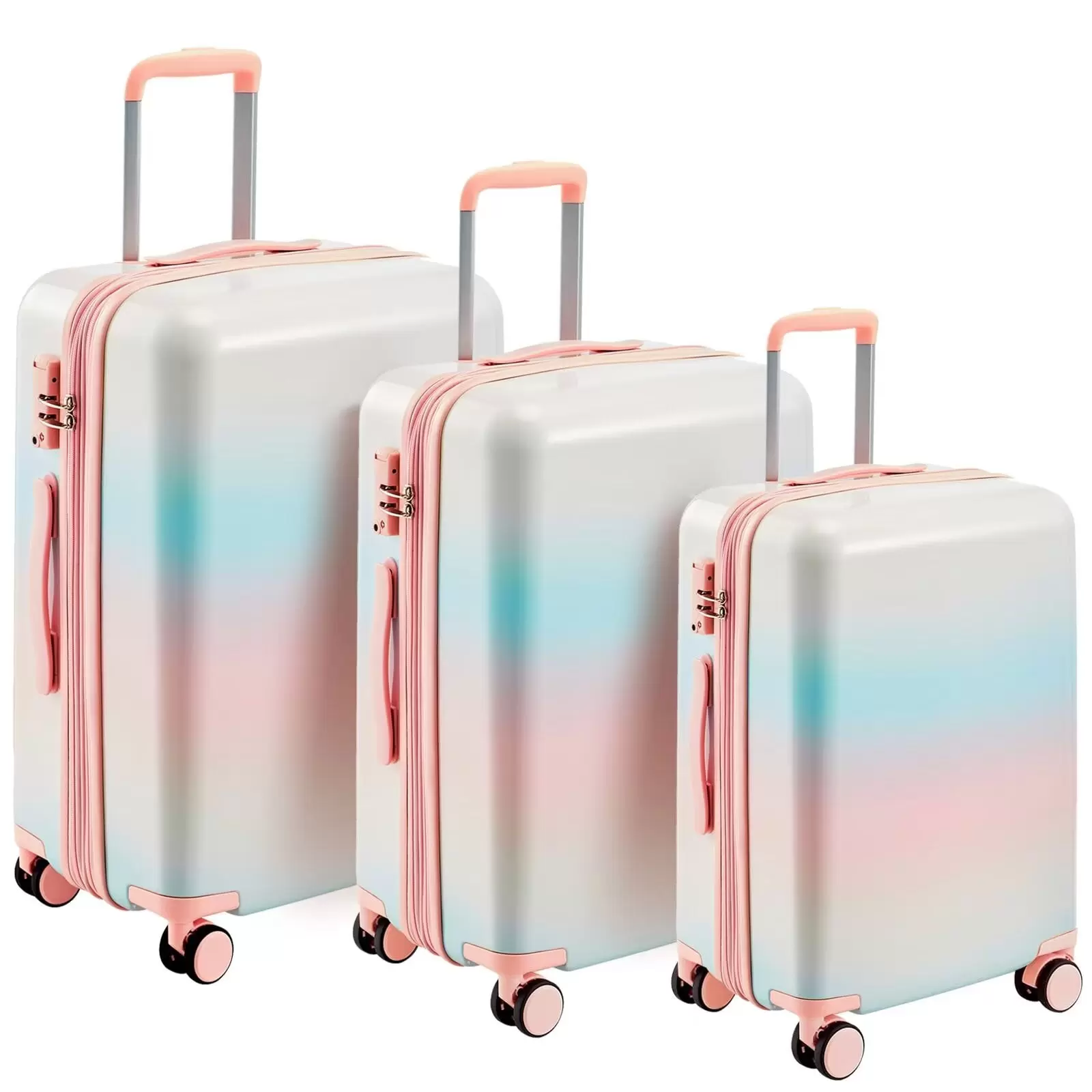 3 Piece Hardshell Luggage Sets 20/24/28inch Lightweight Expandable Suitcase Set with Double Spinner Wheels TSA Lock. Carry on and Checked Travel Suitcase. Pink