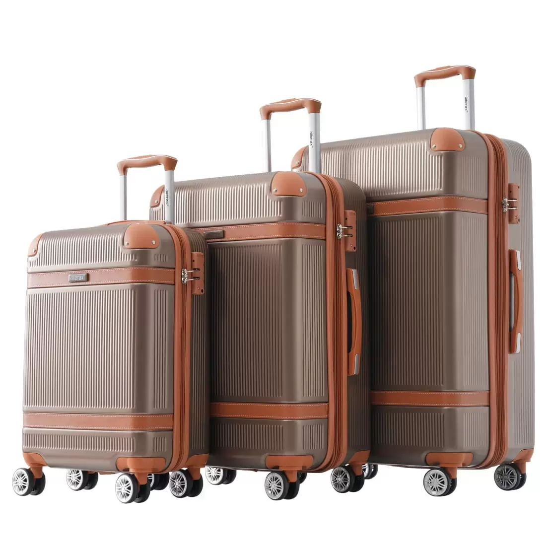 3 Piece Hardshell Luggage Sets with Double Spinner Wheels. Lightweight Suitcase with TSA Lock. 20in Carry on Luggage 24in 28in Check in Luggage. Coppery