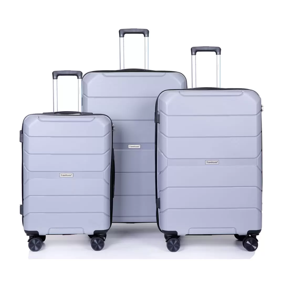 3 Piece Hardshell Suitcase with TSA Lock. PP Roller Luggage Sets with Spinner Wheels. 20 Inch. 24 Inch. 28 Inch Lightweight Carry On Luggage Set for Adults. Men. Women. Silver