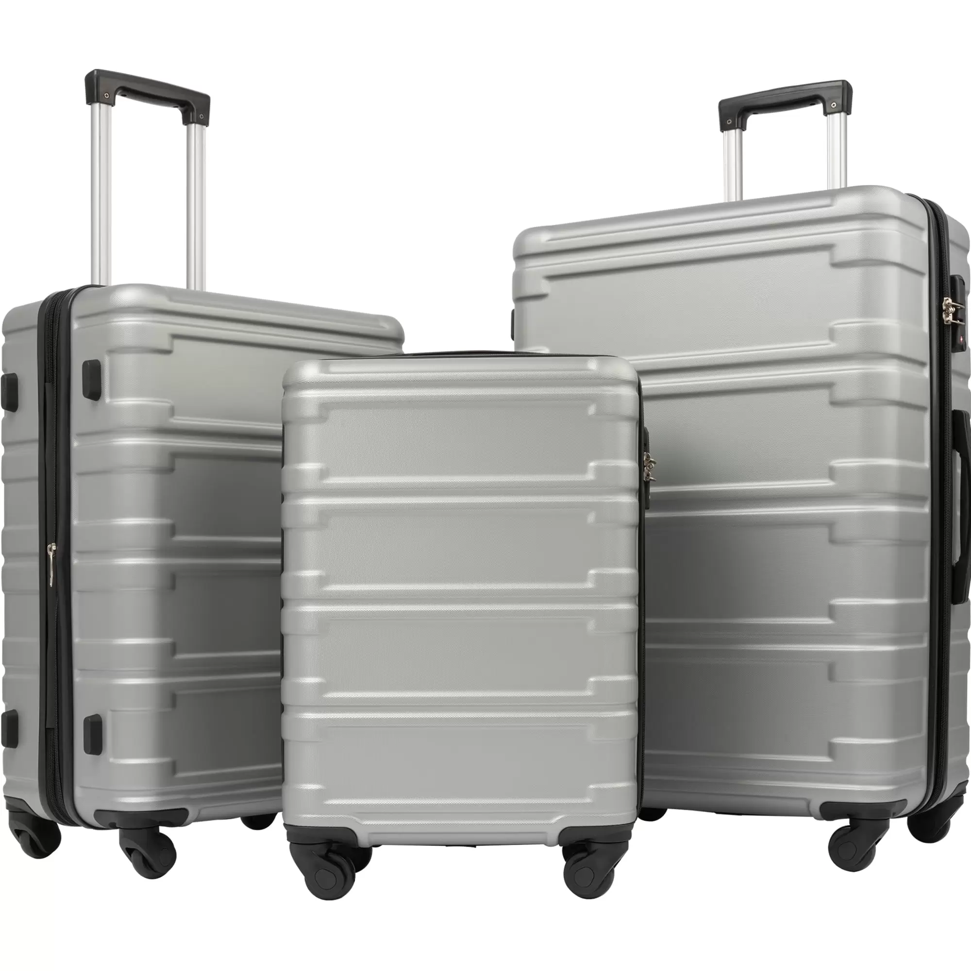 3 Piece Hardside Expandable Luggage Sets for Trip Business. ABS Lightweight Carry on Luggage Suitcase Set with Spinner Wheels and TSA Lock Travelling Bags for Women. Men. Kids. 202428. Silver