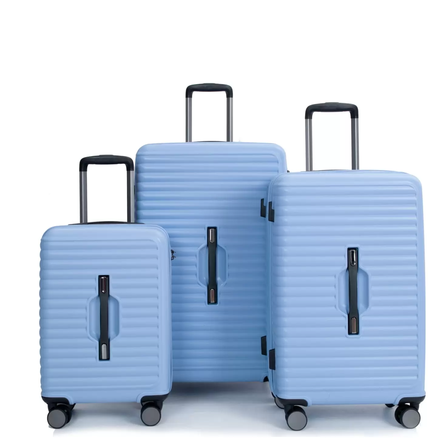 3 Piece Lightweight Suitcase with TSA Lock. ABS & PC Roller Luggage Sets with Spinner Wheels. 21 Inch & 25 Inch & 29 Inch Hardshell Carry On Luggage for Adults. Men. Women. Light Blue