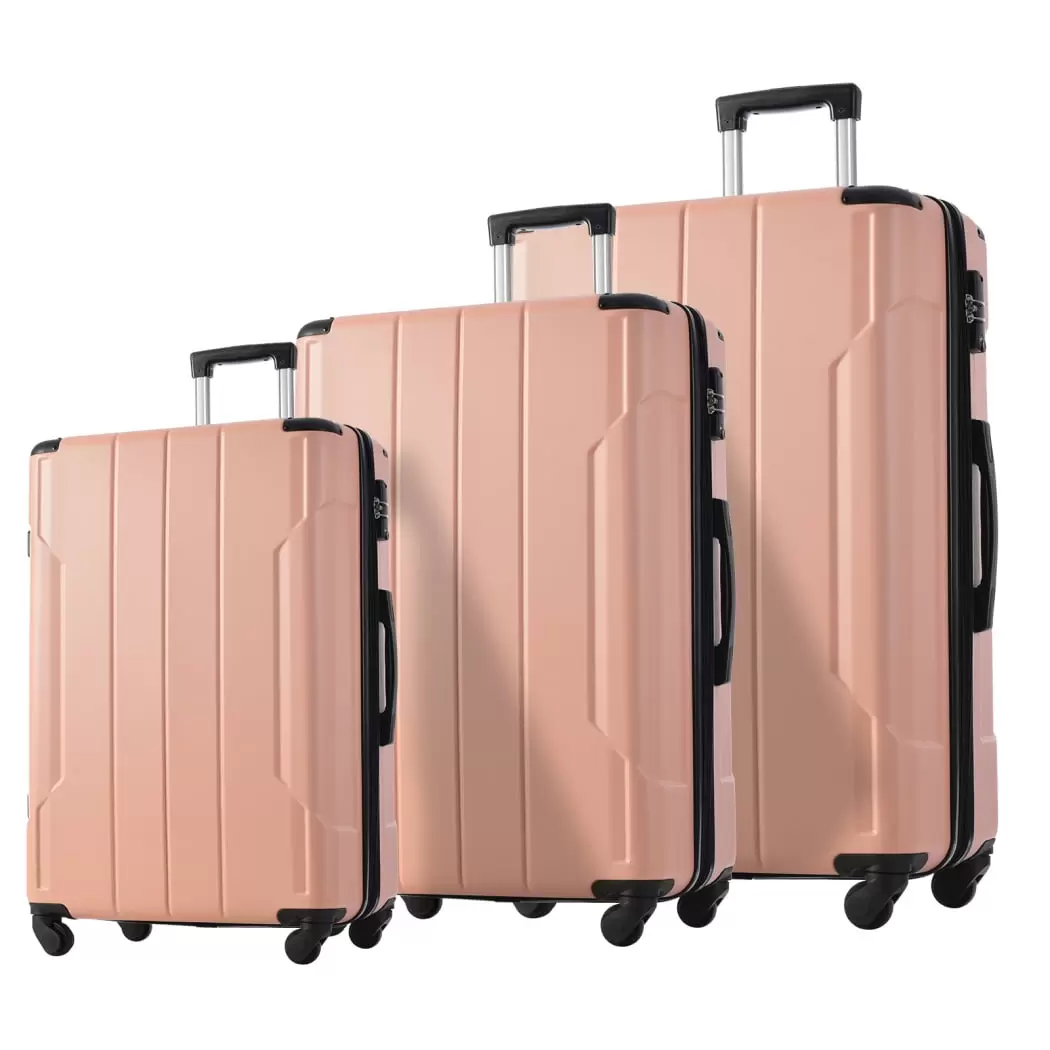 3 Piece Luggage Set. Durable Lightweight Expandable Suitcase with Noise-free Spinner Wheels & TSA Lock. 20/24/28ABS Hardshell Storage Case for Travel Vacation. Pink