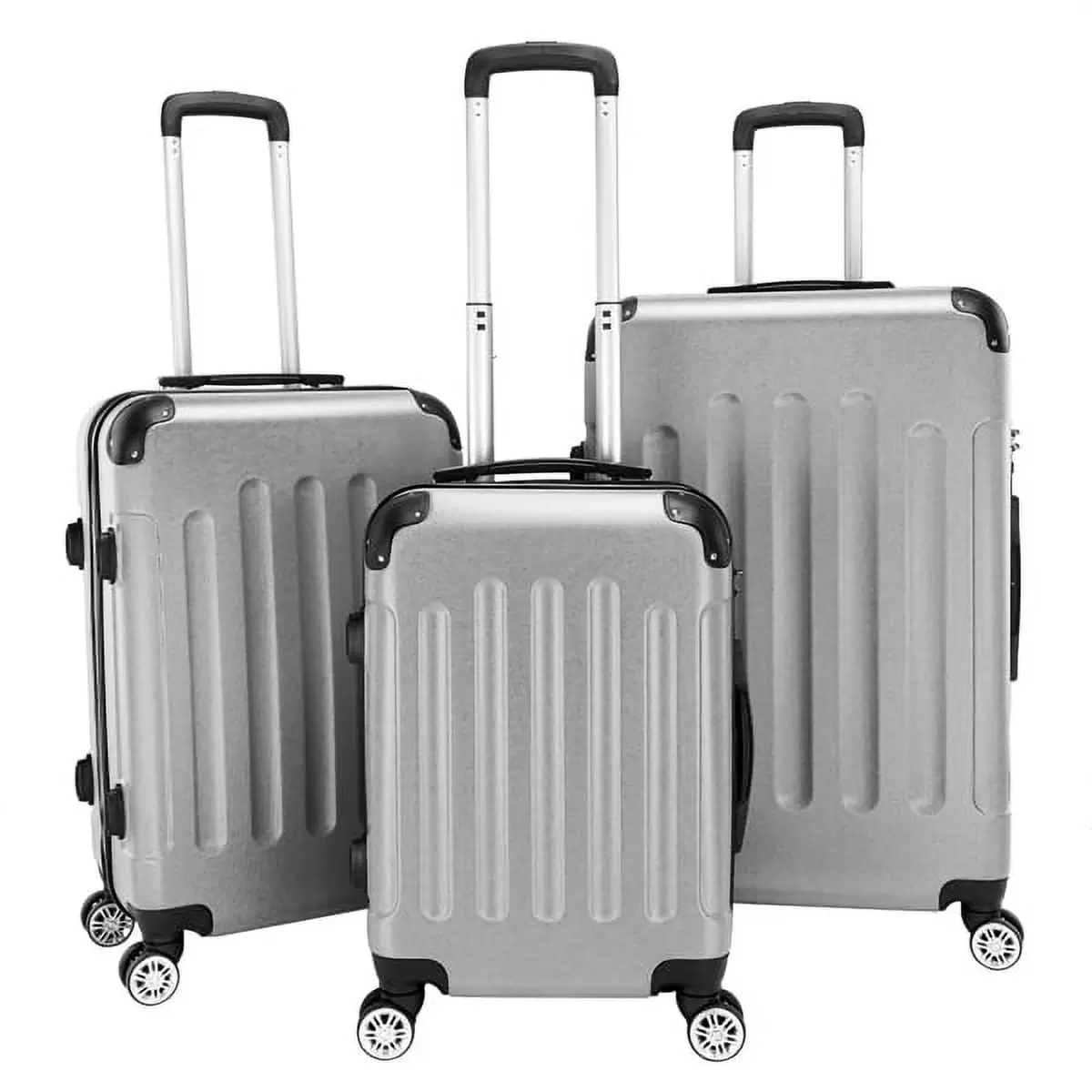 3 Piece Luggage Set Hardshell Lightweight Suitcase with TSA Lock Spinner Wheels 20in24in28in.(Silver Gray).93996446