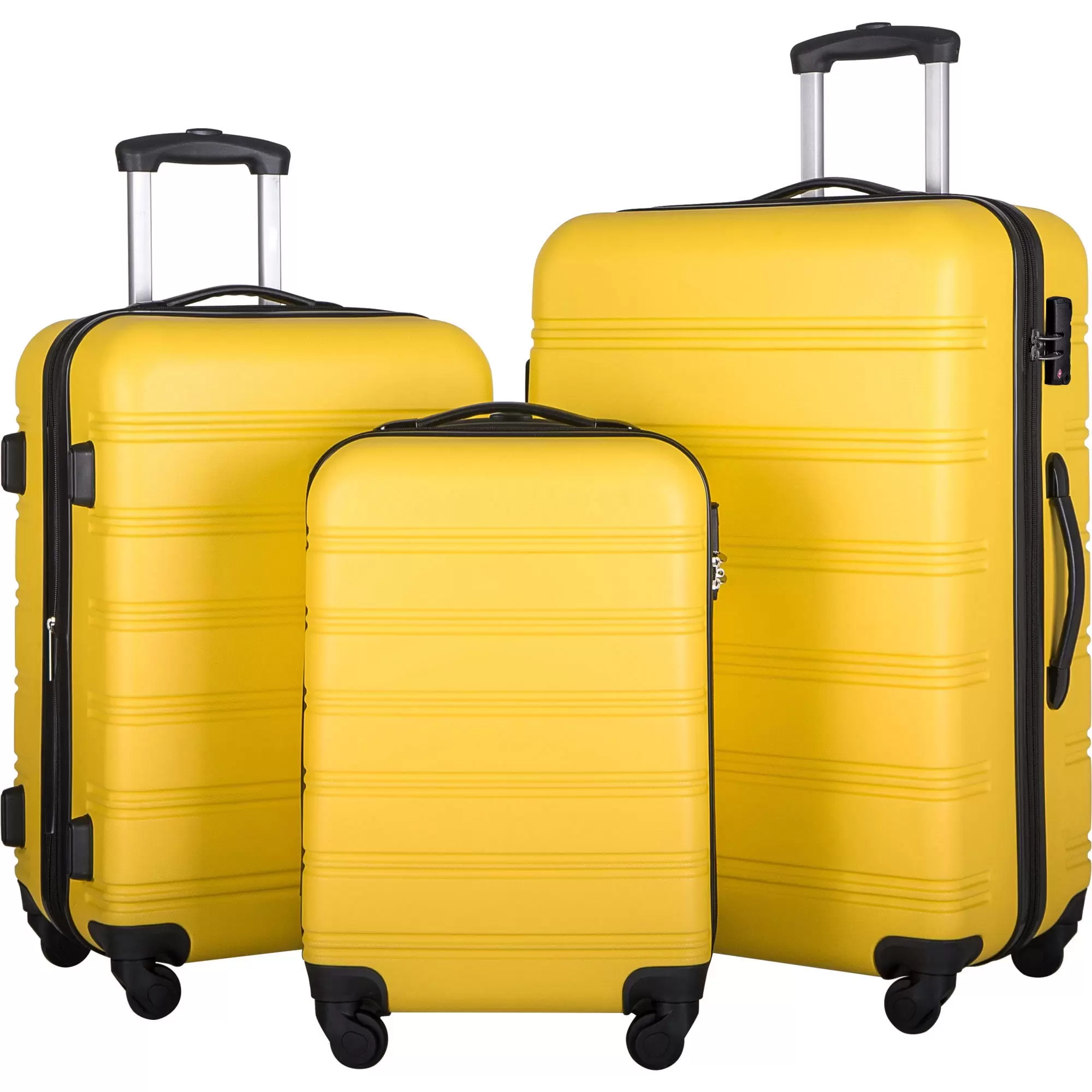 3 Piece Luggage Set Hardside Spinner Suitcase with TSA Lock. ABS Lightweight Luggage Travel Case with 360?? Spinner Wheels. Top and Side Handles. Travel Draw-bar Box Set. 20in/24in/28in. Yellow