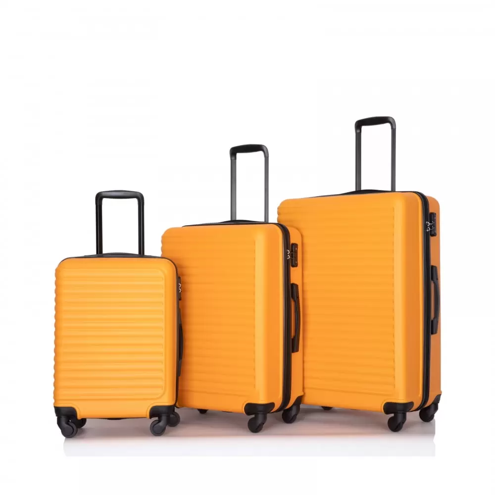 3 Piece Luggage Sets. 20 24 28 ABS Lightweight Suitcase with Two Hooks & Spinner Wheels & Adjustable Pull Rod & TSA Lock. Hardshell Suitcase Set for Travel Trips Business. Orange