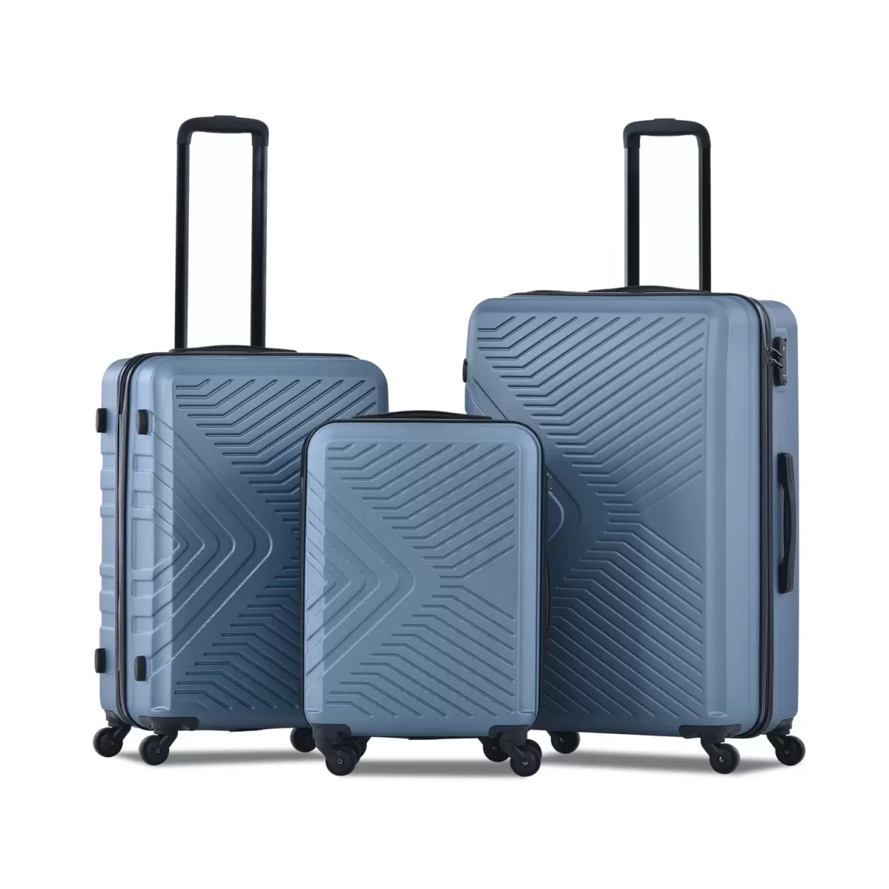 3 Piece Luggage Sets. ABS Lightweight Suitcase(20/24/28). Carry on Hard-Shell Luggage with 2 Hooks. Telescopic Handle. Spinner Wheels and TSA Lock. Blue