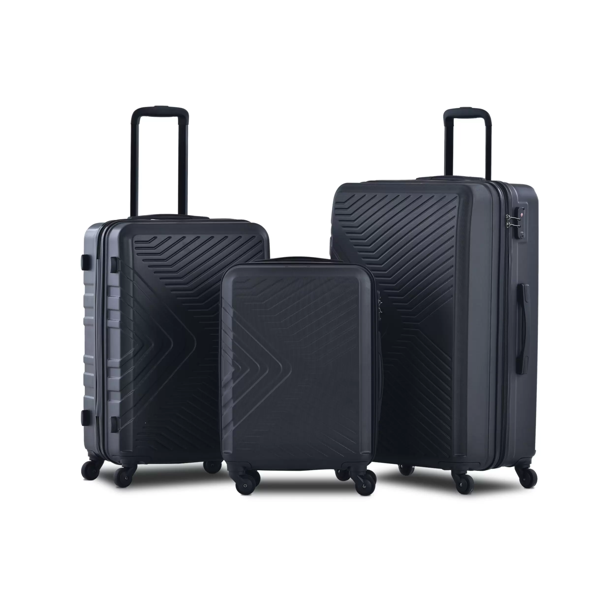 3 Piece Luggage Sets ABS Lightweight Suitcase with Two Hooks. Spinner Wheels. TSA Lock. (20/24/28) Black 42442