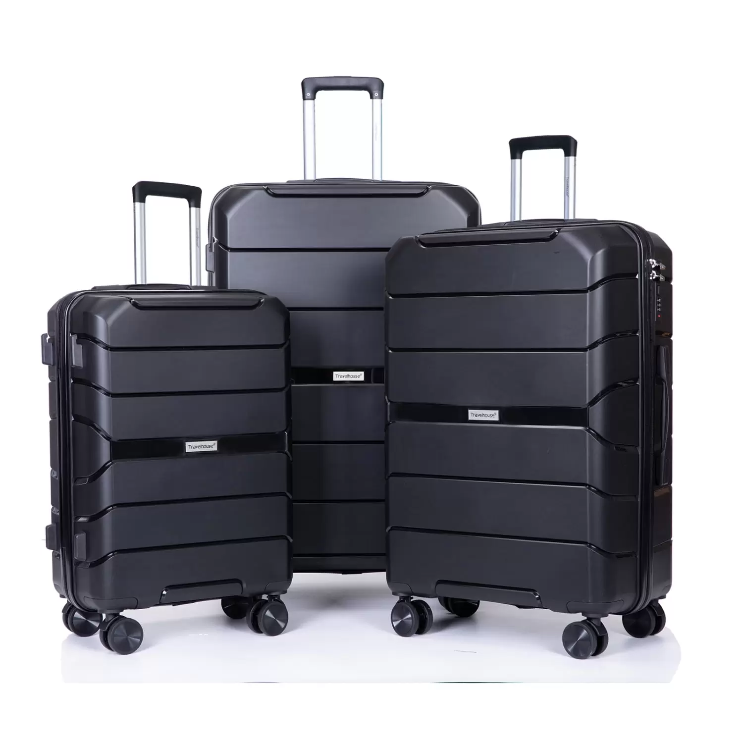 3 Piece Luggage Sets.Expandable ABS Lightweight Hardshell Spinner Wheel 3 Piece Set Suitcase Travel Bag with TSA Lock and Two Hooks 20/24/28 inch (Style-8.Black)