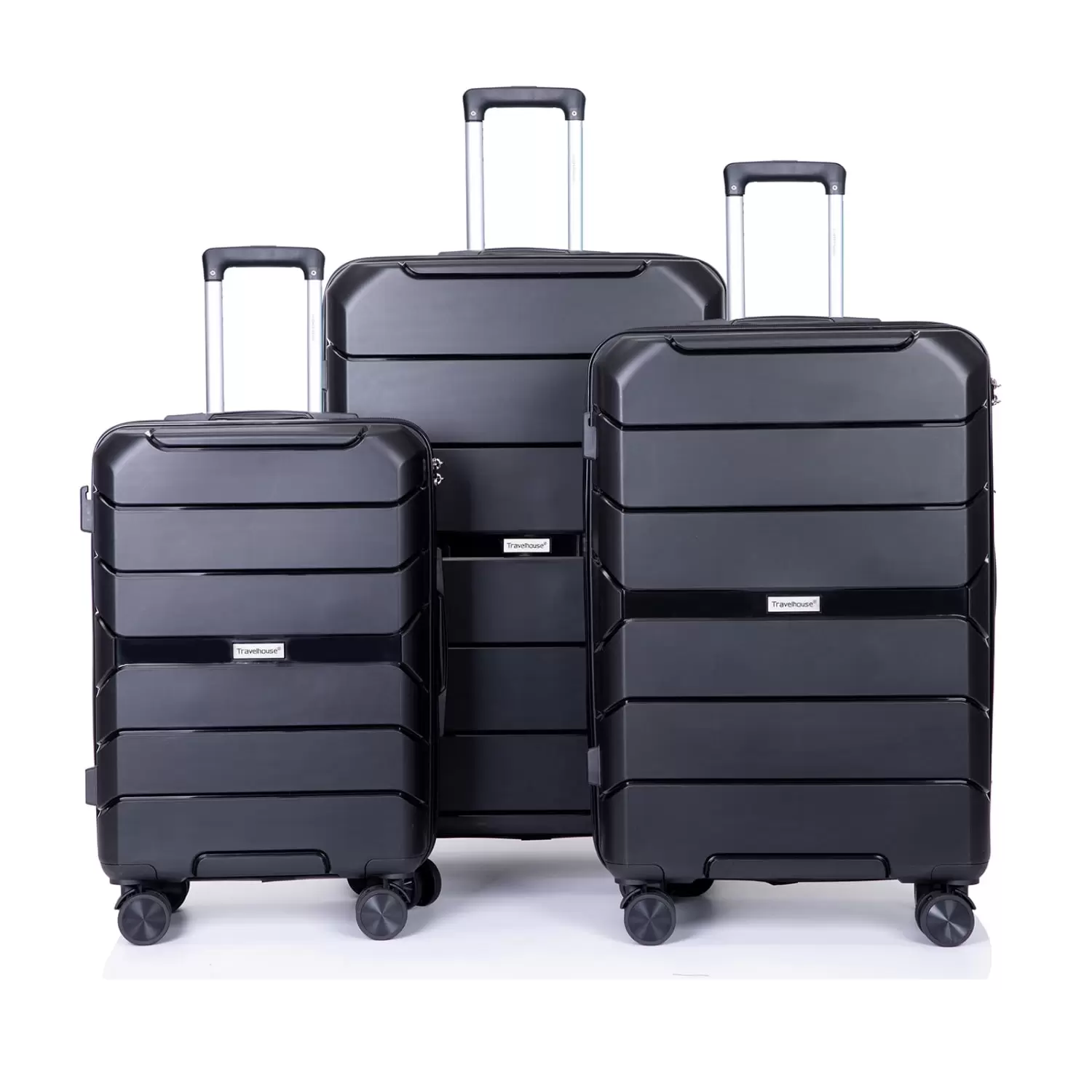 3 Piece Luggage Sets.Expandable ABS Lightweight Hardshell Spinner Wheel 3 Piece Set Suitcase Travel Bag with TSA Lock and Two Hooks 20/24/28 inch (Style-8.Black)