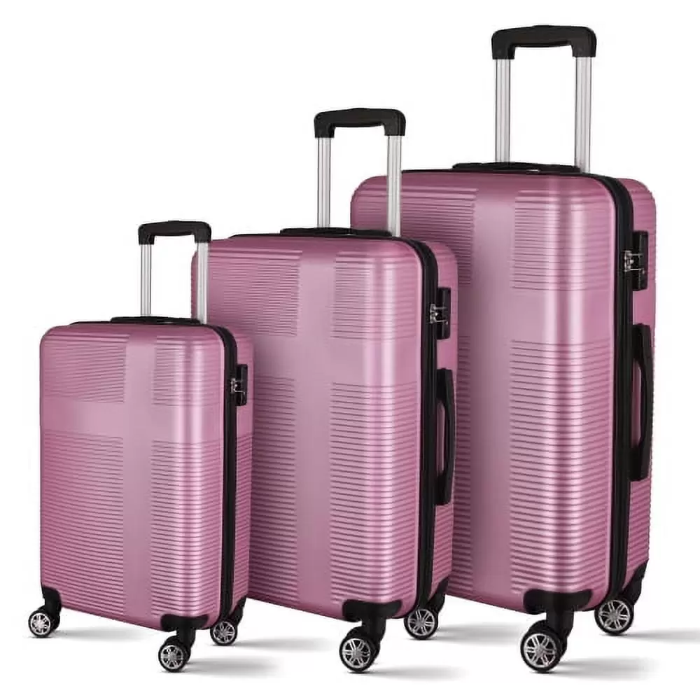 3 Piece Luggage Sets Hard Shell Suitcase Set with Spinner Wheels for Travel Trips Business 20 24 28. Pink