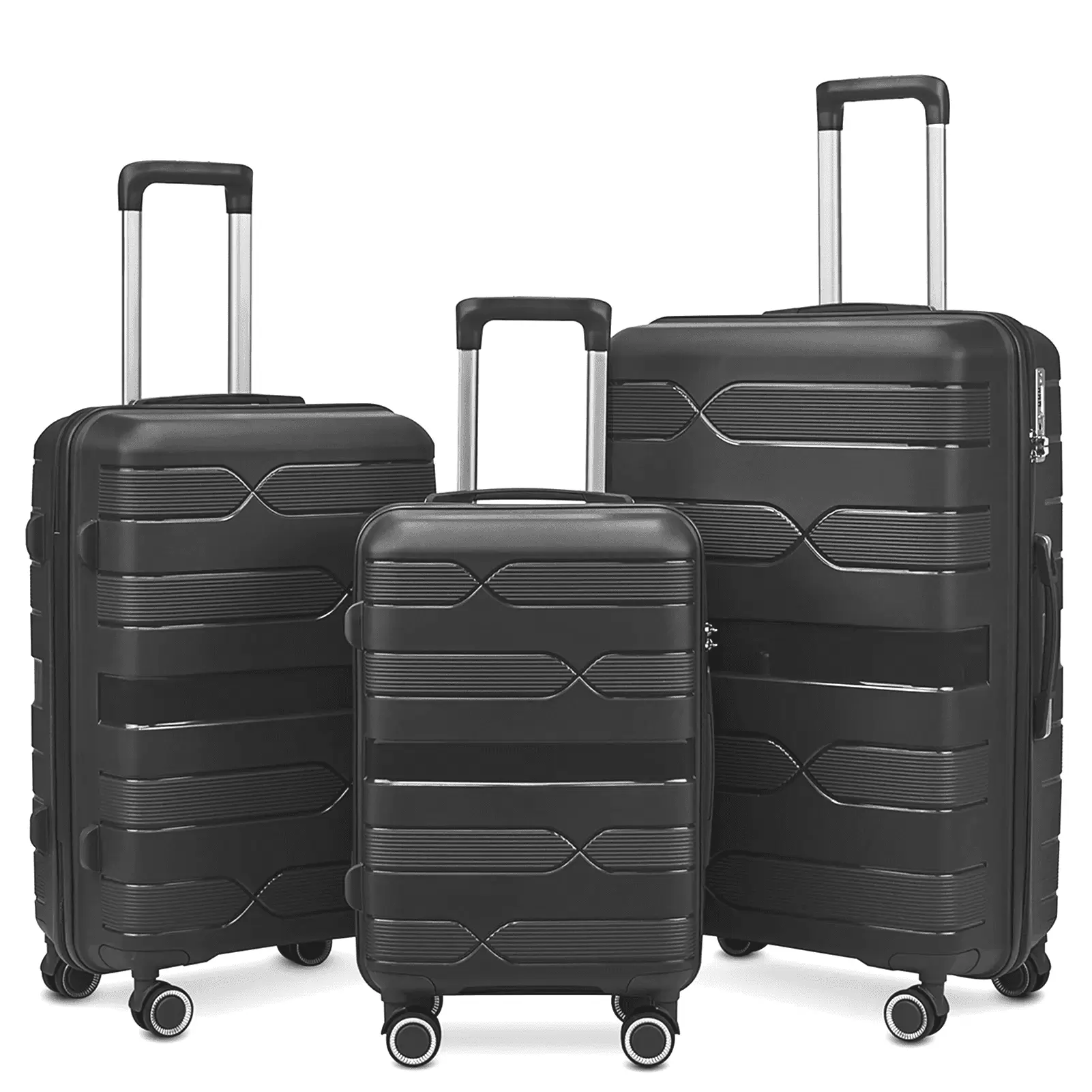 3 Piece Luggage Sets with Hardside Expandable Spinner Wheel (20/24/28). Black