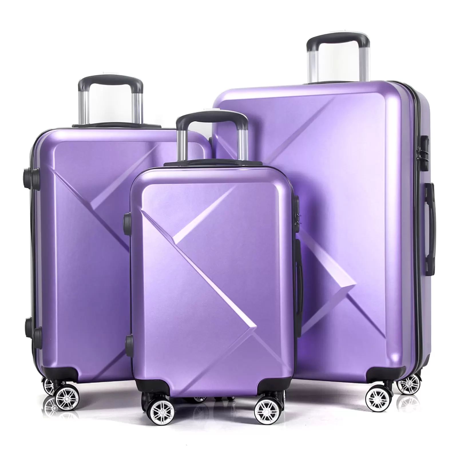 3 Piece Luggage Sets with Hardside Expandable Spinner Wheel (20/24/28). Purple