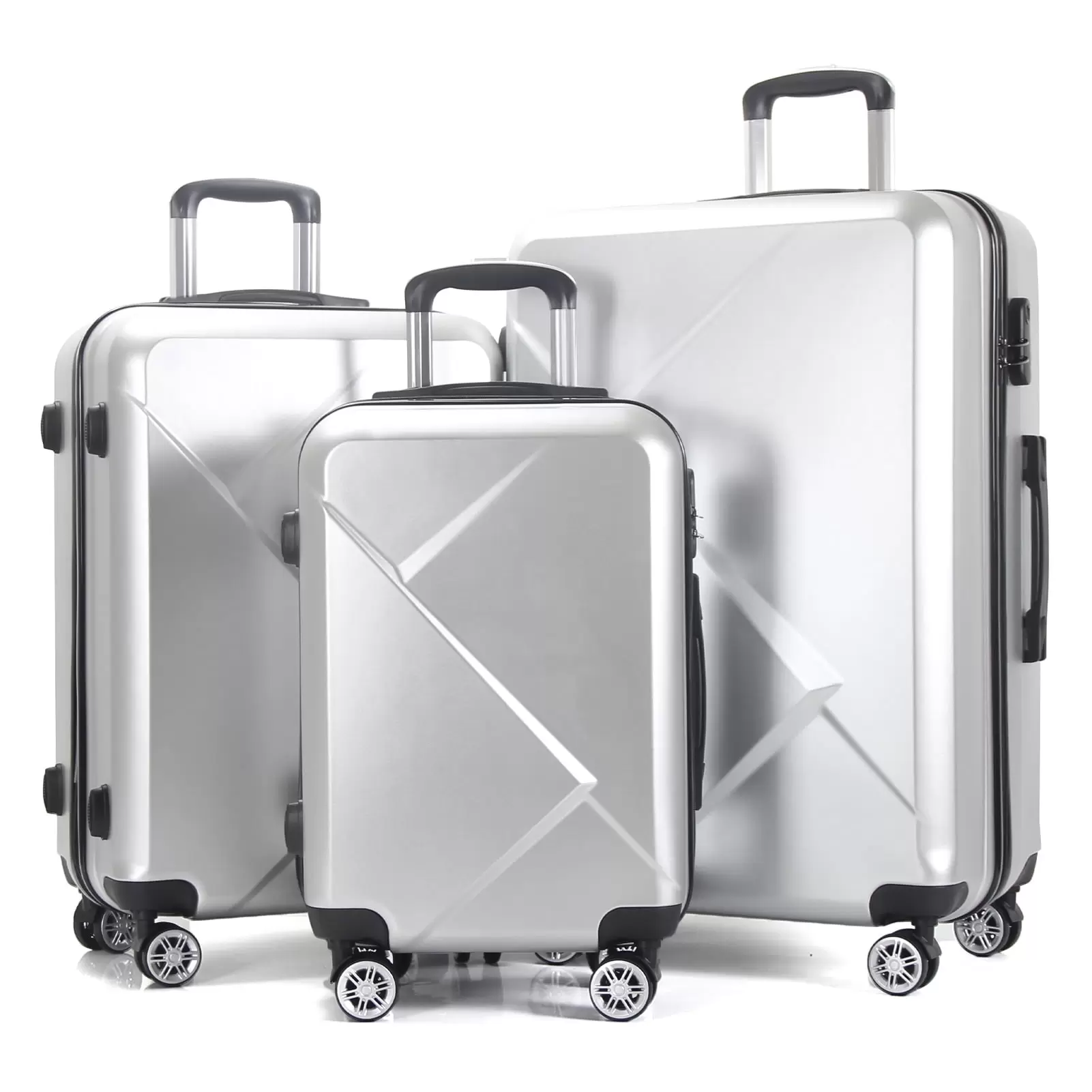 3 Piece Luggage Sets with Hardside Expandable Spinner Wheel (20/24/28). Silver