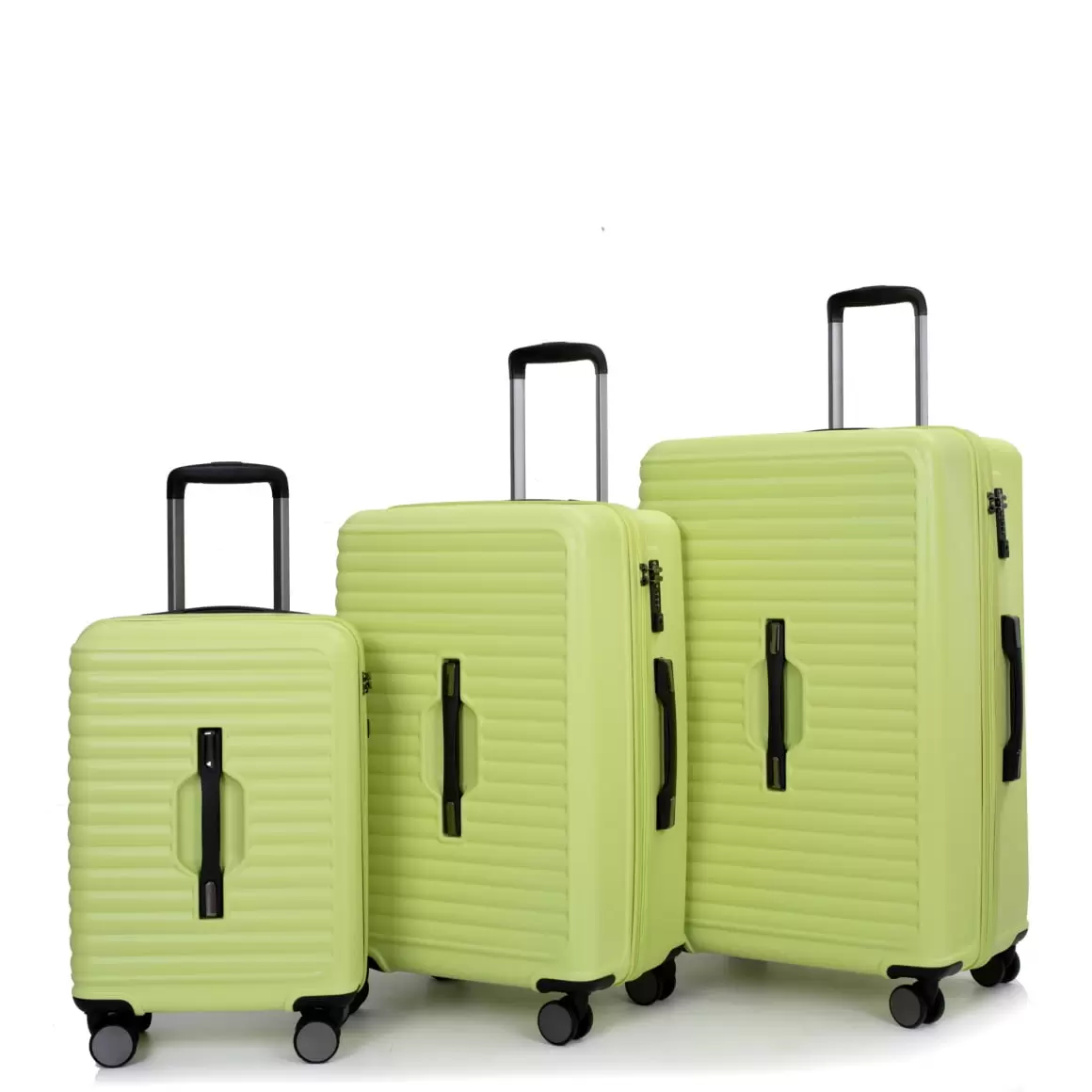 3 Piece PC+ABS Luggage Sets. Lightweight Suitcase with Two Hooks. 360?? Double Spinner Wheels. TSA Lock. 2 Handel. 21/25/29 Multi functional Luggage for Travel and Storage. Light Green