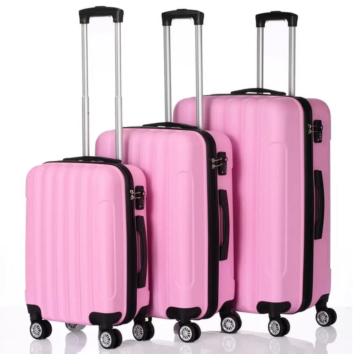 3 Piece Plastic Carry On Luggage Suitcase with Lock 20 & 24 & 28. Pink