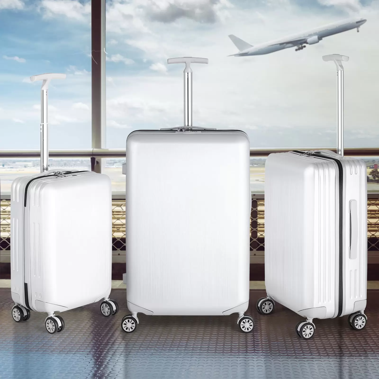 3-Piece Set (20/24/28) Suitcases Hardside Luggage with Spinner Wheels.Pure White