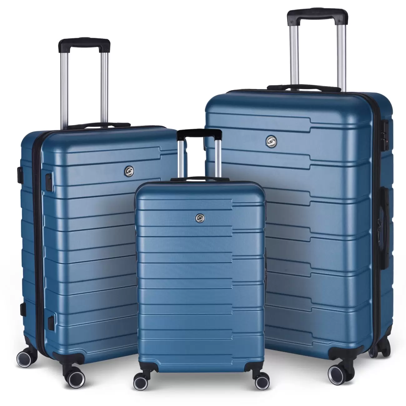 3 Piece Set Trave Luggage. Hard Shell Suitcase Checked Luggage with 360 Degree Spinner Wheels & Safty Lock. Carry On Suitcases for Women Men Weekender. Dark Blue