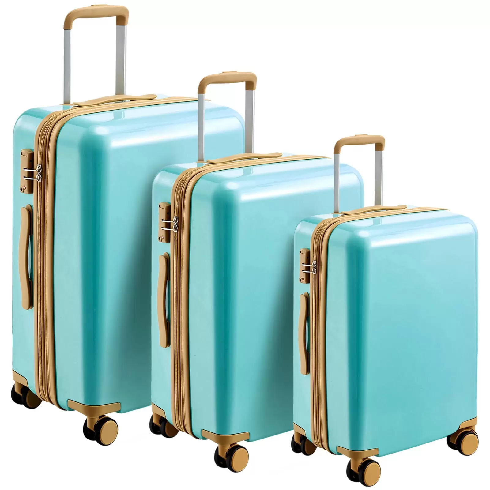 3 Piece Sturdy Ergonomic Expandable Hardshell Travel Luggage Sets 8 Spinner Wheel Suitcase Double Wheels TSA Lock Suit Case. Lightweight 8 wheels Upright Suitcase. 20/24/28