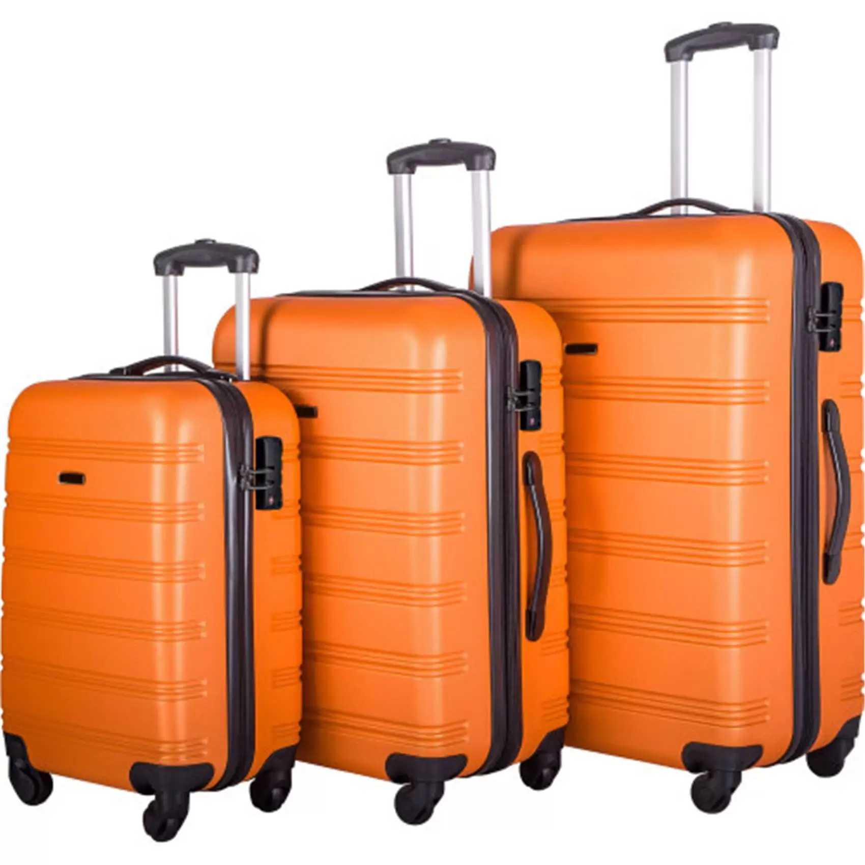 3 Piece Suitcase Set. ABS Lightweight Suitcase with TSA Lock and wheels. Simple Design Luggage Sets. Orange