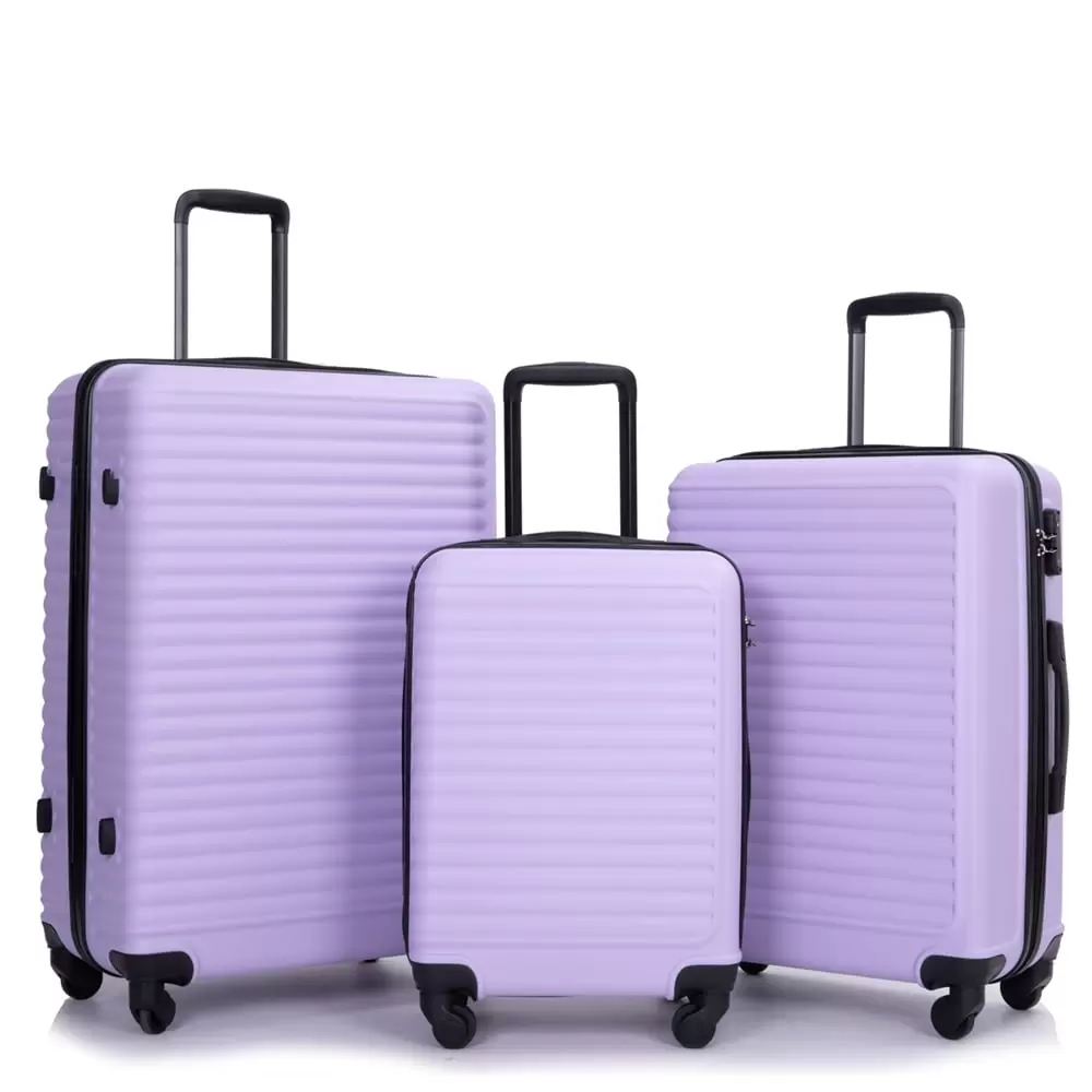 3 Pieces Luggage Sets. Expandable ABS Hardshell Clearance Luggage. Hardside Lightweight Suitcase Sets with Two Hooks. Spinner Wheels and TSA Lock. 20in/24in/28in Travel Suitcase. Lavender Purple